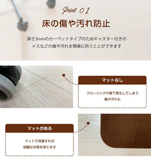 チェアマット 凸形 長方形 180cm×90cm 大判 ソフトタイプ オフィスマット ソフトタイプ 床暖房対応 ノンホルム 床 保護 洗濯可能 フリーカット 無地 ナチュラル フローリング マット ペットマット イス デスク