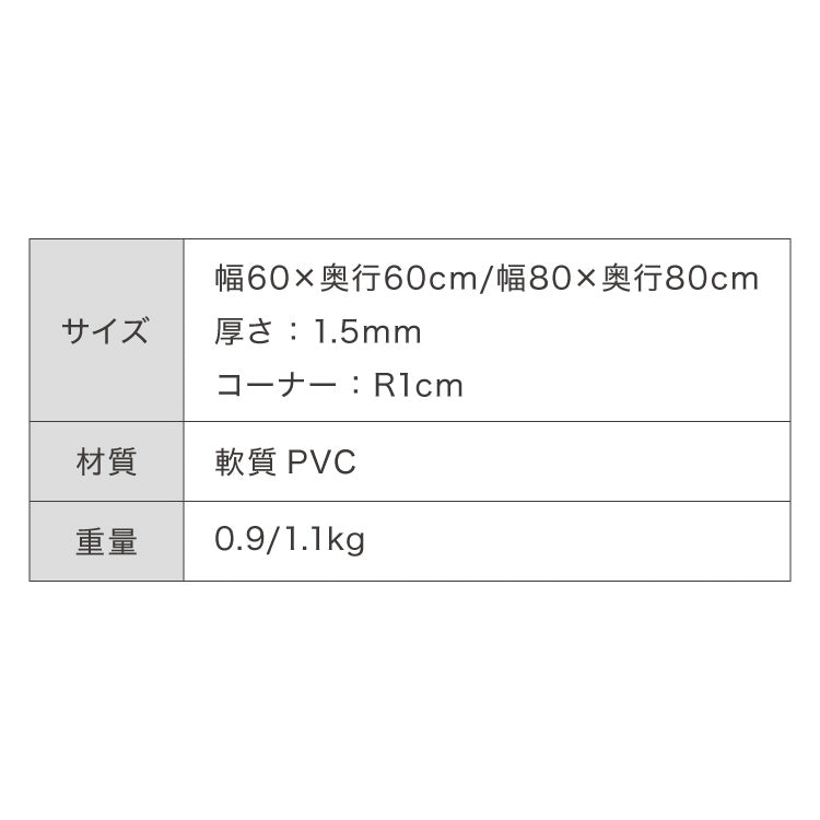 テーブルマット 透明 角型 60×60cm 80×80cm PVC 1.5mm厚 抗菌 キズ防止 防汚 撥水 防水 耐熱 フリーカット カフェテーブル 円形テーブル クリアマット テーブルクロス ビニールクロス PVCマット