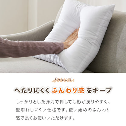 クッション 45×45cm 2個セット ウォッシャブル ホワイト ポリエステル 綿 中国 シンプル 中身 中材 クッションの中綿 クッションカバー用 ふかふか 丸洗い 抗菌消臭