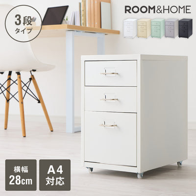 Roomnhome デスクワゴン 3段 キャビネット キャスター付き オフィスワゴン 書類ケース サイドワゴンキャビネット 縦型ファイルキャビネット キャスター付き 可動式キャビネット 韓国インテリア