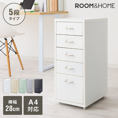 Roomnhome デスクワゴン 5段 キャビネット キャスター付き オフィスワゴン 書類ケース サイドワゴンキャビネット 縦型ファイルキャビネット キャスター付き 可動式キャビネット 韓国インテリア