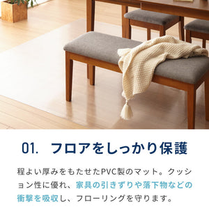 【選べる4サイズ】ダイニングマット 透明 防水 140×190cm 180×300cm 180×180cm 180×240cm 厚さ1.5mm 防汚 吸着 耐熱 撥水 フロアマット キッチンマット クリアマット 傷防止 PVC エンボス加工
