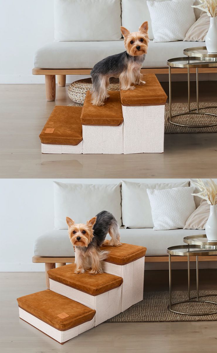 ドッグステップ 3段 折りたたみ 収納 犬用 犬用 スエード調 幅35cm 犬