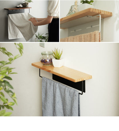 タオルハンガー 洗面所 天然木 スチール 40×11×10cm 木製 おしゃれ 一人暮らし シンプル ナチュラル 北欧 タオル掛け タオルラック タオル干し トイレ 風呂 棚 賃貸 インテリア 新生活 DIY 収納 壁