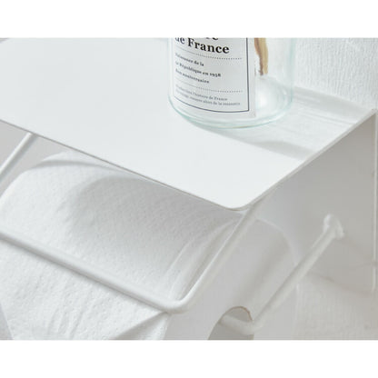 トイレットペーパーホルダー シングルタイプ 天板 オールスチール スチール 耐荷重5kg 棚付き 飾り棚 おしゃれ モダン トイレ 収納 賃貸 トイレ収納 トイレ用品