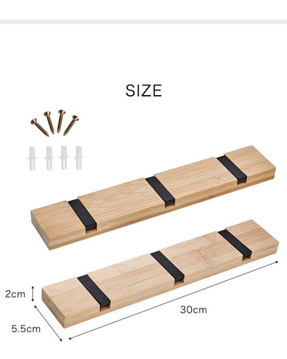 ウォールハンガー おしゃれ 3連フック 2本セット 90度回転 幅30cm 壁 竹製 収納フック 化合式 天然木 アルミ合金 壁掛け 北欧 シンプル ナチュラル 玄関 オフィス コンパクト 壁掛けフック コート掛け スーツ掛け 傘掛け