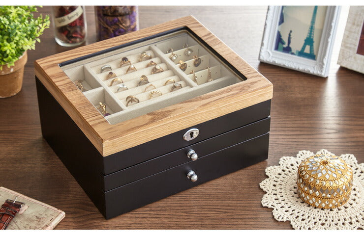 ジュエリーボックス アクセサリー 収納 木目 大容量 3段 アクセサリーケース 韓国 韓国インテリア ボックス ジュエリー 収納 可愛い おしゃれ 指輪 宝箱 鍵付き ネックレス ガラス ピアス プレゼント