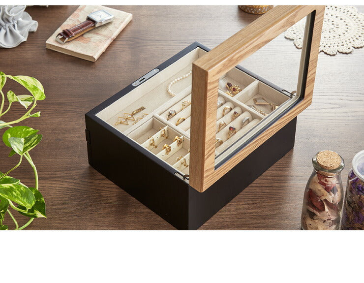 ジュエリーボックス アクセサリー 収納 木目 大容量 3段 アクセサリーケース 韓国 韓国インテリア ボックス ジュエリー 収納 可愛い おしゃれ 指輪 宝箱 鍵付き ネックレス ガラス ピアス プレゼント