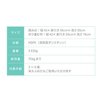 踏み台 折りたたみ 子ども 2段 3段 可変式 コンパクト 耐荷重75kg 安全素材 HDPE お手入れ簡単 防水 手すり付き 滑り止め 洗面所 キッチン トイレ 手洗い 椅子 キッズステップ ステップ台 脚立