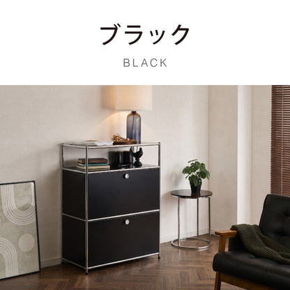 ALNOA アルノア モジュールラック 幅76cm 扉付き ミッドセンチュリー キャビネット サイドボード スチール 収納ラック モジュール 家具 棚 スチール棚 スチールラック 韓国インテリア 北欧