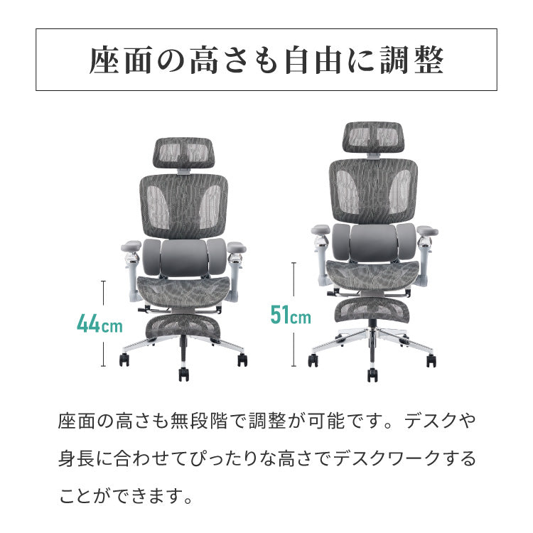 9D オフィス メッシュチェア 耐荷重200kg 幅広座面 1080°アームレスト 3ゾーン腰サポート 150°無段階 リクライニング・フットレスト付 高機能 メッシュチェア officeplus