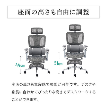 9D オフィス メッシュチェア 耐荷重200kg 幅広座面 1080°アームレスト 3ゾーン腰サポート 150°無段階 リクライニング・フットレスト付 高機能 メッシュチェア officeplus