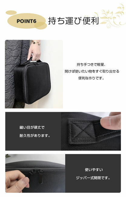 メイクボックス コスメボックス 大容量 多機能 化粧品収納ボックス メイクケース メイクポーチ コスメポーチ 化粧ボックス 仕切り 持ち運び ブラック 洗面所 寝室 旅行 シンプル メイク道具 韓国インテリア 韓国
