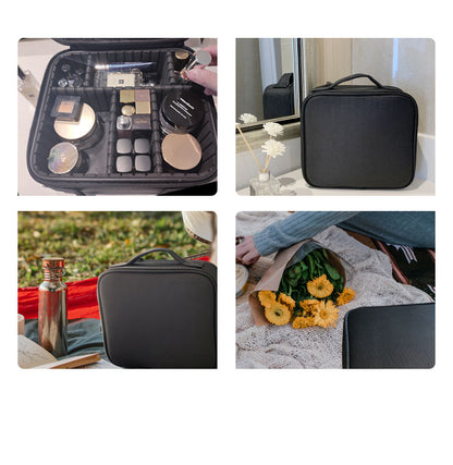 メイクボックス コスメボックス 大容量 多機能 化粧品収納ボックス メイクケース メイクポーチ コスメポーチ 化粧ボックス 仕切り 持ち運び ブラック 洗面所 寝室 旅行 シンプル メイク道具 韓国インテリア 韓国