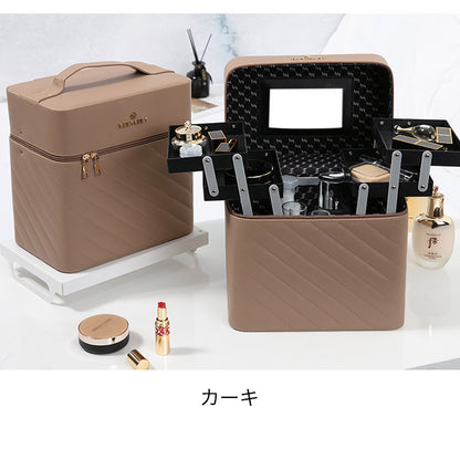 メイクボックス 鏡付き 大容量 2段式トレー 持ち手付 PUレザー 撥水 おしゃれ かわいい 高級感 メイク 化粧 ドレッサー コスメボックス メイクポーチ コスメポーチ バニティバッグ バニティケーズ バニティバッグ ポーチ