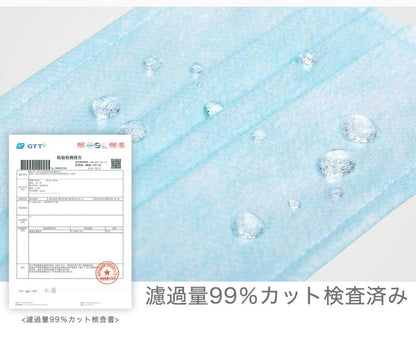 不織布マスク 50枚 三層構造 99％カット 大人用 マスク 白 ホワイト ウイルスカット BFE99カット 高密度フィルター レギュラー ホワイト 使い捨て 不織布 飛沫防止 PM2.5対応 ブルー