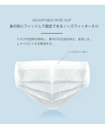 不織布マスク 50枚 三層構造 99％カット 大人用 マスク 白 ホワイト ウイルスカット BFE99カット 高密度フィルター レギュラー ホワイト 使い捨て 不織布 飛沫防止 PM2.5対応 ブルー