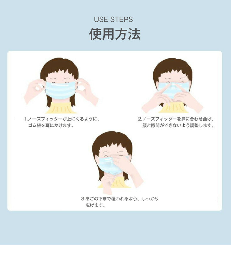 不織布マスク 50枚 三層構造 99％カット 大人用 マスク 白 ホワイト ウイルスカット BFE99カット 高密度フィルター レギュラー ホワイト 使い捨て 不織布 飛沫防止 PM2.5対応 ブルー