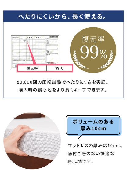 折りたたみマットレス コンパクト ホワイト 厚さ10cm 幅240cm 炭入り 三つ折り 高反発 190N 3人用 シングル3枚組 ファミリーサイズ