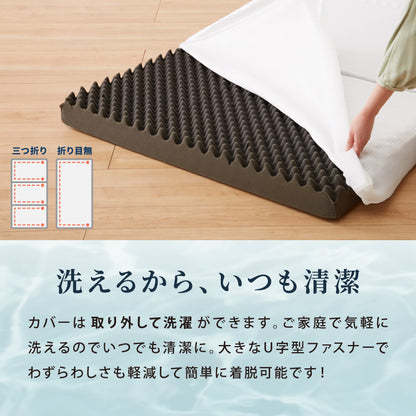 マットレス 折りたたみ 高反発 シングル 3つ折り 厚さ10cm 炭入り リバーシブル 体圧分散 通気 洗える メッシュ生地 三つ折り 高密度