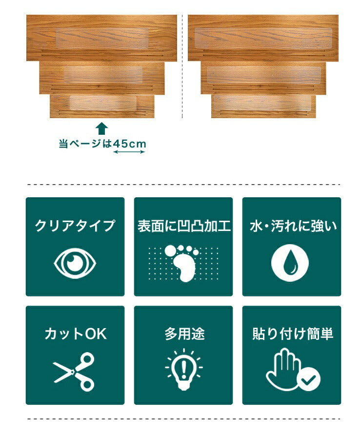 階段マット 幅45cm 15枚組 45x10cm 滑り止め PVC 透明 クリア 吸着 洗える ウォッシャブル 転倒防止 キズ防止 ケガ防止に