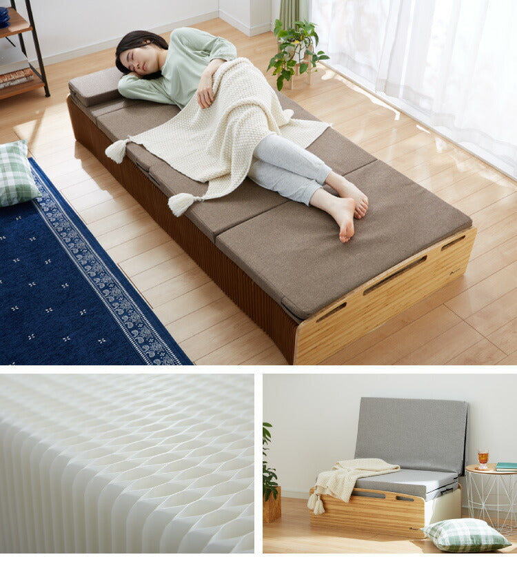 ベッド 折りたたみ ペーパーベッド セミシングル 幅85cm 耐荷重120kg 伸縮式 組み立て簡単 撥水加工 マットレス付き 隙間収納 シンプル 北欧 省スペース 来客用 1人暮らし おしゃれ コンパクト 紙製ベッド 折りたたみベッド