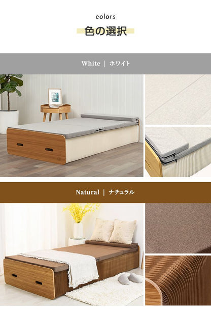 ベッド 折りたたみ ペーパーベッド シングル 幅90cm 耐荷重100kg 伸縮式 組み立て簡単 撥水加工 マットレス付き 隙間収納 シンプル 北欧 省スペース 来客用 1人暮らし おしゃれ コンパクト 紙製ベッド 折りたたみベッド