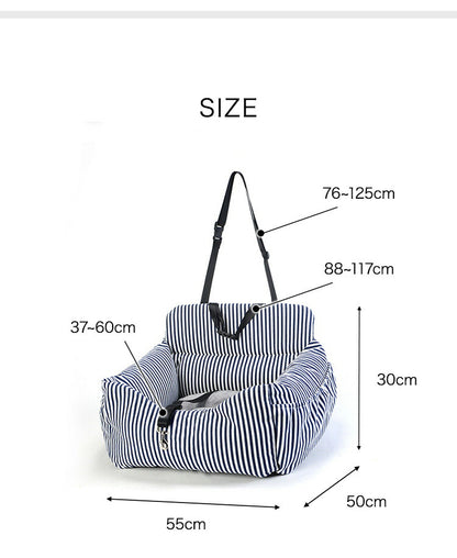 ペット ドライブベッド 犬 クッション付き 飛び出し防止フック付 ポリエステル綿 耐久性抜群 洗える 安心 安全 グレー ボーダーブルー ドライブボックス