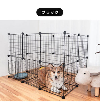 ペットフェンス ジョイント式 ドア付き 扉2個付き 26枚組 ペットサークル 屋外 スチール製 組立簡単 犬 猫 キューブ 収納 ペットゲート ガード 柵 パーテーション 仕切り