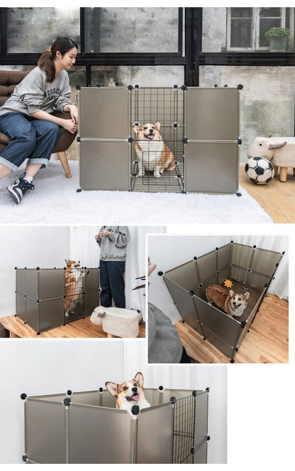 ペットフェンス ジョイント式 ドア付き 扉2枚付き 26枚組 ペットサークル 屋外 透明 パネル 組立簡単 犬 猫 キューブ 収納 ペットゲート ガート 柵 パーテージ 仕切り