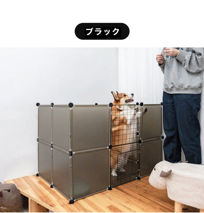 ペットフェンス ジョイント式 ドア付き 扉2枚付き 26枚組 ペットサークル 屋外 透明 パネル 組立簡単 犬 猫 キューブ 収納 ペットゲート ガート 柵 パーテージ 仕切り