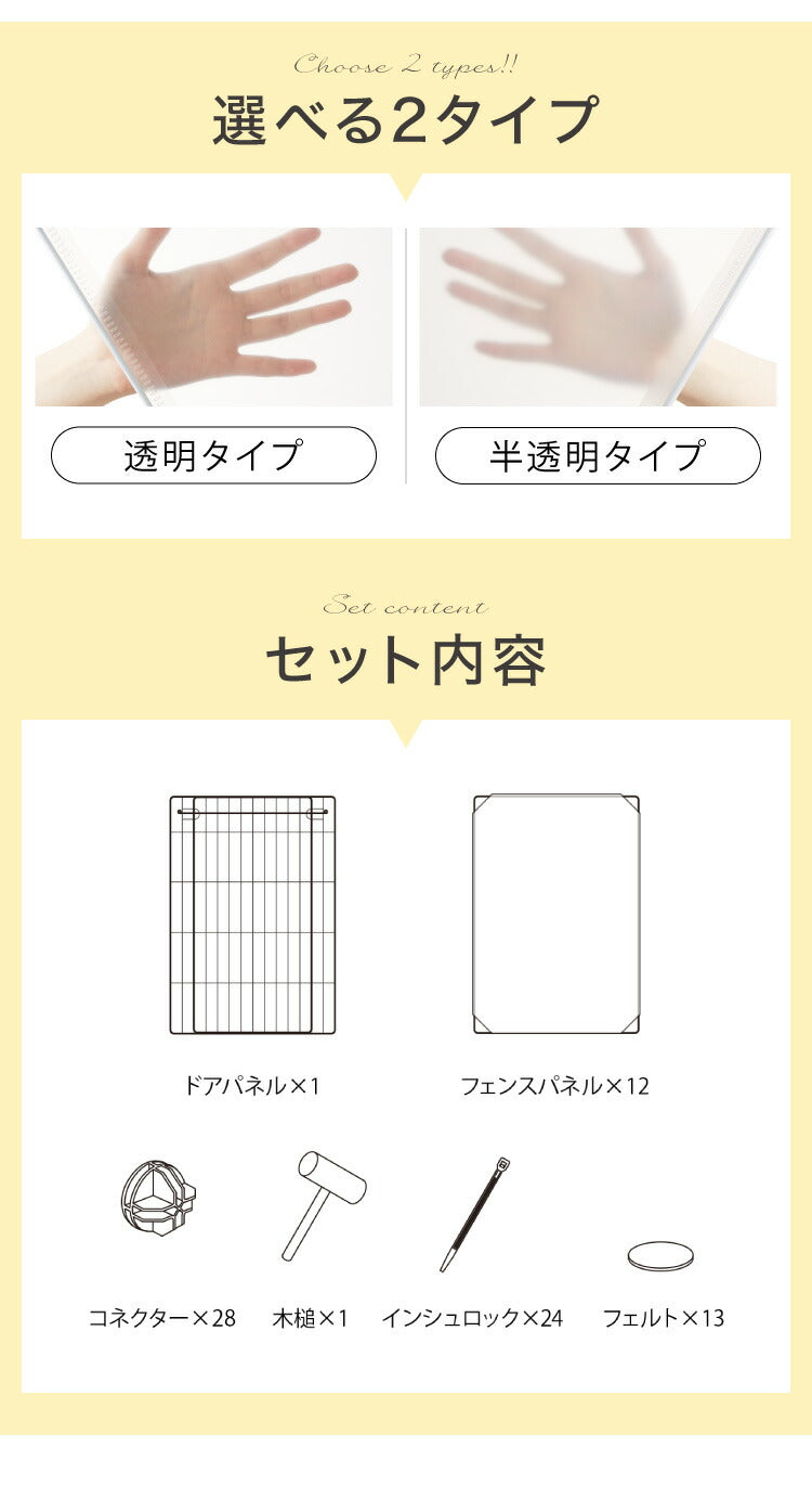 ペットフェンス 半透明 透明 置くだけ 50×70cm ドア付き 防水仕様 滑り止め 組立簡単 コンパクト ジョイント式 ペットサークル ペットケージ ペットフェンス 柵 ドックケージ 屋内 脱走防止