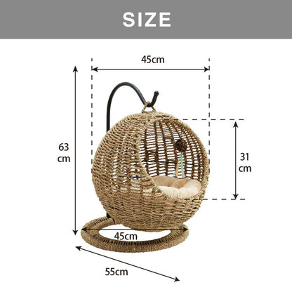 ペット用ハンギングチェア クッション付き シーグラス製 丸型 おしゃれ ナチュラル 北欧 かわいい ペットチェア 猫ベッド ペットベッド ペットハウス キャットチェア ペット用 猫用 ペット用家具 キャットハウス 吊り下げ式 ペット 室内