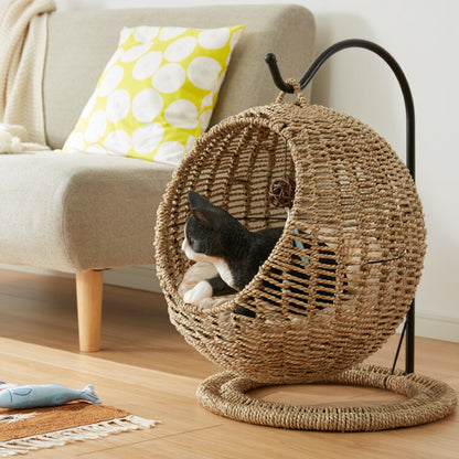 ペット用ハンギングチェア クッション付き シーグラス製 丸型 おしゃれ ナチュラル 北欧 かわいい ペットチェア 猫ベッド ペットベッド ペットハウス キャットチェア ペット用 猫用 ペット用家具 キャットハウス 吊り下げ式 ペット 室内