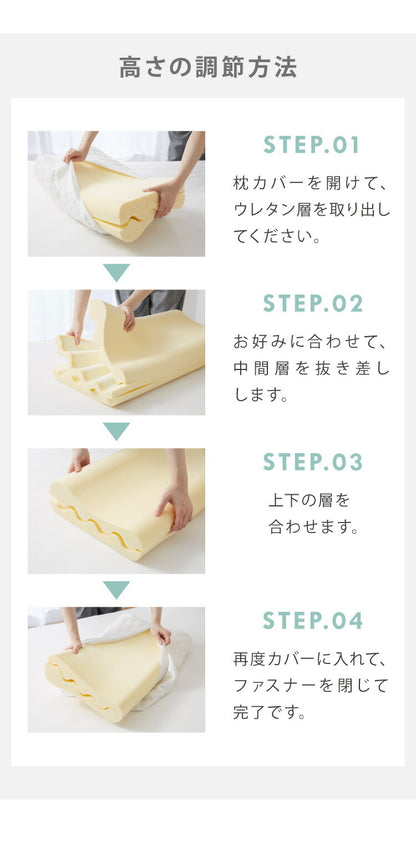 低反発枕 洗える 低め 高め 高さ9～11cm 高さ調節 高さ調整 幅60cm ニット生地 洗えるカバー メッシュ生地 シンプル 枕 ピロー まくら 低反発 ウレタン ウレタン枕 安眠 快適 快眠 ウェーブ構造 フィット リラックス カバー