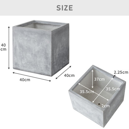 プランター 大型 40×40cm スクエア グラスファイバー 深型 おしゃれ シンプル モダン コンクリート調 ガーデニング 植木鉢 鉢植え 鉢カバー プランターカバー プランターボックス
