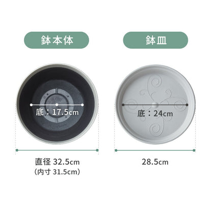 植木鉢 鉢 直径32.5cm 11号 おしゃれ モダン ガーデニング 植木鉢 鉢カバー プランターカバー PP樹脂 観葉植物 屋外 室内 軽い インテリア 鉢皿 ソーサー付き グレー