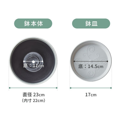 植木鉢 鉢 直径23cm 8号 おしゃれ モダン ガーデニング 植木鉢 鉢カバー プランターカバー PP樹脂 観葉植物 屋外 室内 軽い インテリア 鉢皿 ソーサー付き グレー