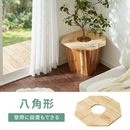 天然木 プランターテーブル 幅50cm 円形 八角形 ラバーウッド 木製 天板 プレート ナチュラル 北欧 サイドテーブル 小物置き 目隠し 鉢土隠し 鉢カバー サークル オクタゴン 観葉植物 植木鉢 鉢植え