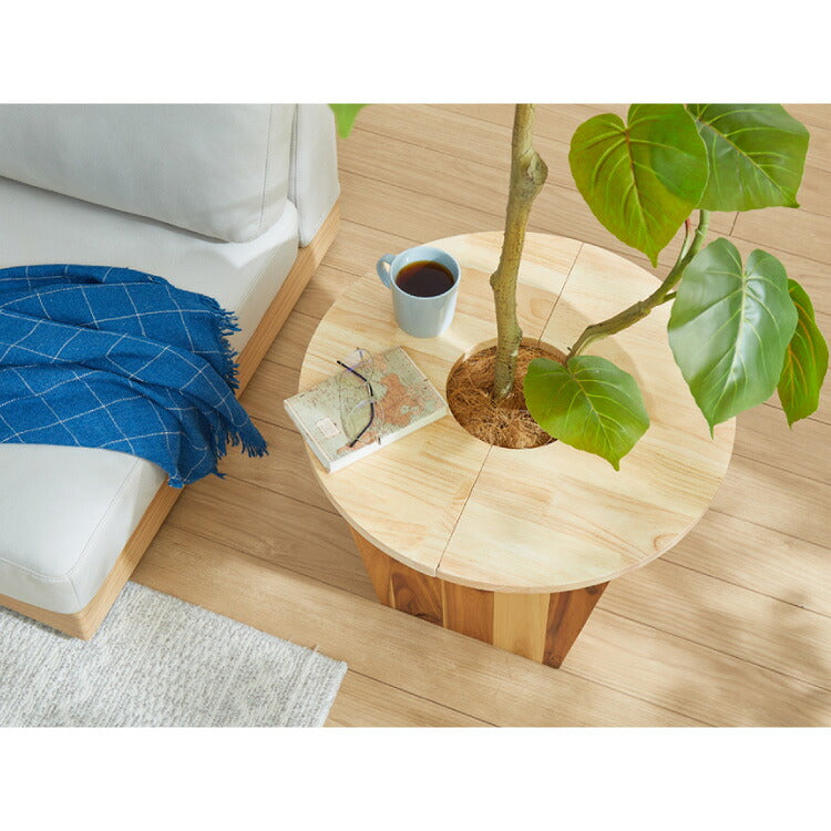 天然木 プランターテーブル 幅50cm 円形 八角形 ラバーウッド 木製 天板 プレート ナチュラル 北欧 サイドテーブル 小物置き 目隠し 鉢土隠し 鉢カバー サークル オクタゴン 観葉植物 植木鉢 鉢植え