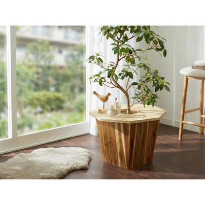 天然木 プランターテーブル 幅50cm 円形 八角形 ラバーウッド 木製 天板 プレート ナチュラル 北欧 サイドテーブル 小物置き 目隠し 鉢土隠し 鉢カバー サークル オクタゴン 観葉植物 植木鉢 鉢植え