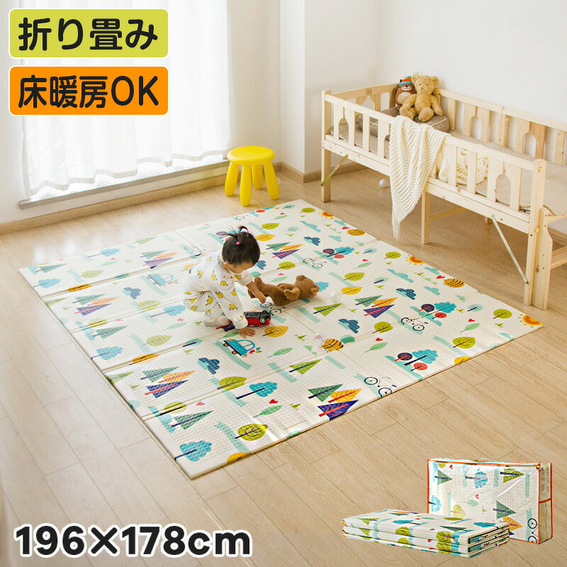 プレイマット 折りたたみ 大判 196×178cm 防水 床暖房対応 リバーシブル 滑り止め ベビー 赤ちゃん キッズ 折り畳み フロアマット 収納可能 防音 ピクニック 運動会 キャンプ プール下