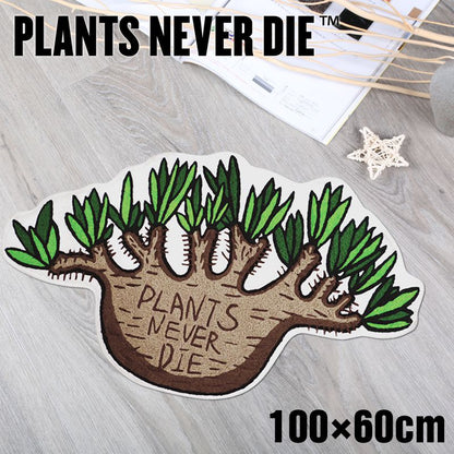 【plants never die】【正規販売店】 ラグマット W100cm×60cm 玄関マット 室内 おしゃれ 100×60 植物柄 オールシーズン パイル地 滑り止め リビング 玄関 寝室 キッチン マット ラグ ラグマット