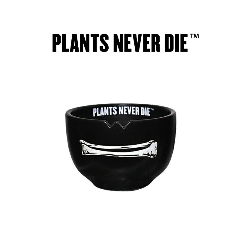 【plants never die】【正規販売店】 骨平鉢 W12.7cm×H9cm 鉢植え おしゃれ 骨 イラスト ブラック 径12.7 高さ9.0 陶器 ガーデニング 屋外 屋内 プランター 植木鉢 観葉植物 インテリア 雑貨 鉢