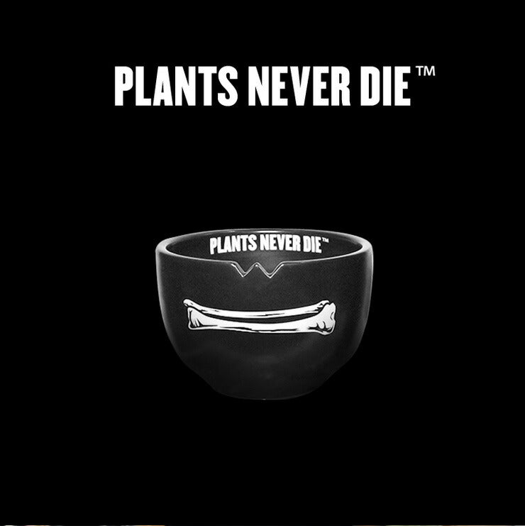 【plants never die】【正規販売店】 骨平鉢 W12.7cm×H9cm 鉢植え おしゃれ 骨 イラスト ブラック 径12.7 高さ9.0 陶器 ガーデニング 屋外 屋内 プランター 植木鉢 観葉植物 インテリア 雑貨 鉢