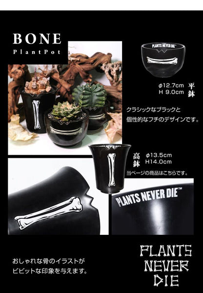 【plants never die】【正規販売店】 香港骨高鉢 W13.5cm×H14cm 鉢植え おしゃれ 骨 イラスト ブラック 径13.5 高さ14.0 陶器 ガーデニング 屋外 屋内 プランター 植木鉢 観葉植物 インテリア 雑貨