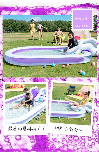 プール すべり台付き ファミリープール 大型 ポンプ付き ビニールプール 滑り台付き 大型プール 子供用プール 長方形 ベランダ 水遊び 電動 ポンプ 空気入れ付き おもちゃ