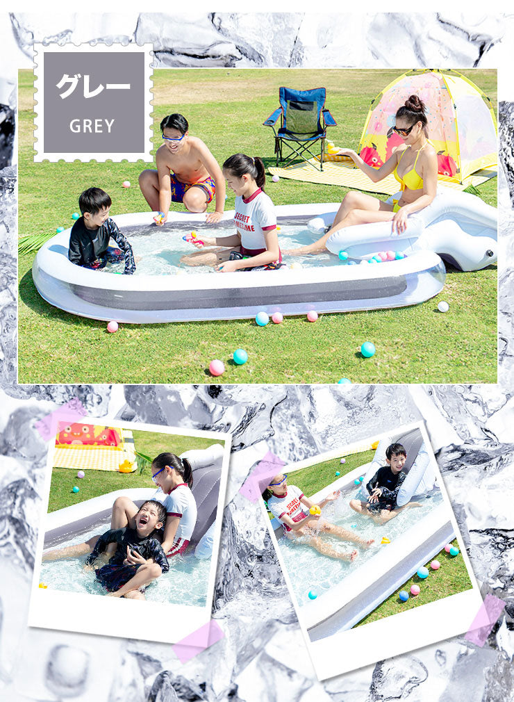 プール すべり台付き ファミリープール 大型 ポンプ付き ビニールプール 滑り台付き 大型プール 子供用プール 長方形 ベランダ 水遊び 電動 ポンプ 空気入れ付き おもちゃ