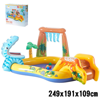 INTEX インテックス プール ダイナソア プレイセンター ビニールプール ファミリープール 小型 249×191×109cm 57444 庭 幼児 子供用 屋外 滑り台 家庭用プール すべり台付きキッズプール シャワー 噴水