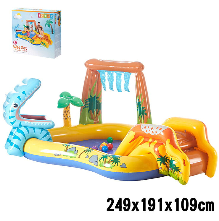 INTEX インテックス プール ダイナソア プレイセンター ビニールプール ファミリープール 小型 249×191×109cm 57444 庭 幼児 子供用 屋外 滑り台 家庭用プール すべり台付きキッズプール シャワー 噴水